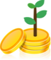 A money tree grows from a stack of coins.