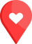 A red map marker graphic with a heart in the center.